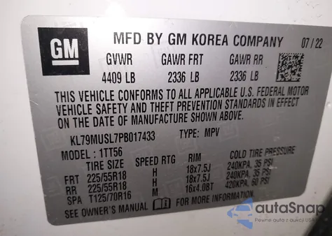 2023 Chevrolet Trailblazer Awd Rs из США, поврежденный, VIN KL79MUSL7PB017433